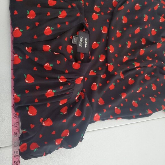Modcloth X Collectif Womens Gwendolyn Love Apples Tea Dress Size US 16 Black Red - Picture 5 of 8